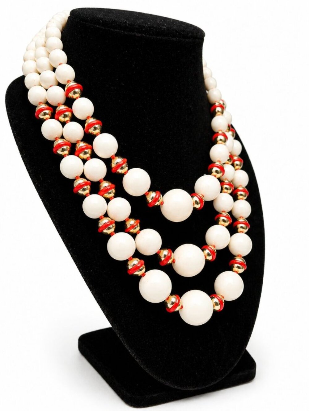 Vintage 1960s Japan Multi Strand Big White Bead Adjustable Cascading Necklace - Picture 2 of 3